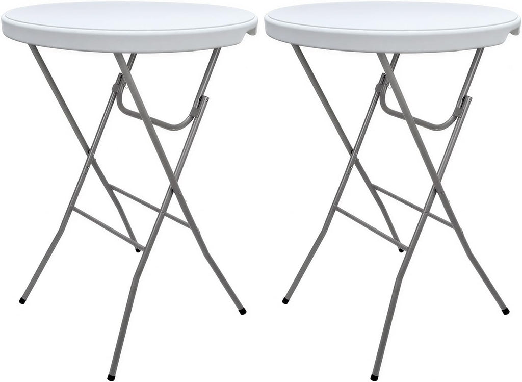 Lakhow 2 Pack Cocktail Table 28in Portable Folding Bar Height Table, White | Indoor Outdoor with Removable Legs, Tall Bistro Foldable Bar Height Table for Parties, Patio, Backyard, Dining, Wedding