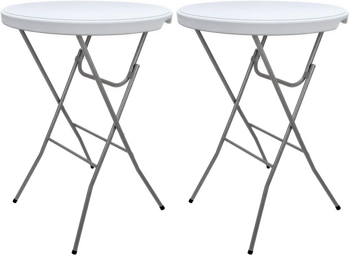 Lakhow 2 Pack Cocktail Table 28in Portable Folding Bar Height Table, White | Indoor Outdoor with Removable Legs, Tall Bistro Foldable Bar Height Table for Parties, Patio, Backyard, Dining, Wedding