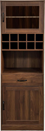 KEIKI 70.87" H Tall Kitchen Pantry Wine Bar Storage Cabinet with Countertop, Wine Rack, Glass Doors, Drawers, Wood Freestanding Hutch Food Pantries Cupboard for Coffee, Dining Living Room