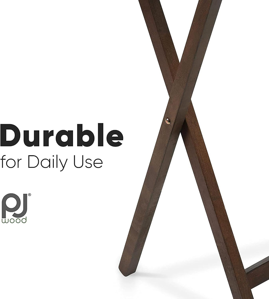 PJ Wood - 5-Piece Folding Tray Table Set - Walnut with Rack | Solid Wood, 14.57 x 19.09 x 26 in, 36 lb Capacity, Indoor Use, Rectangular Design, Glide Feet, Space Saving Storage