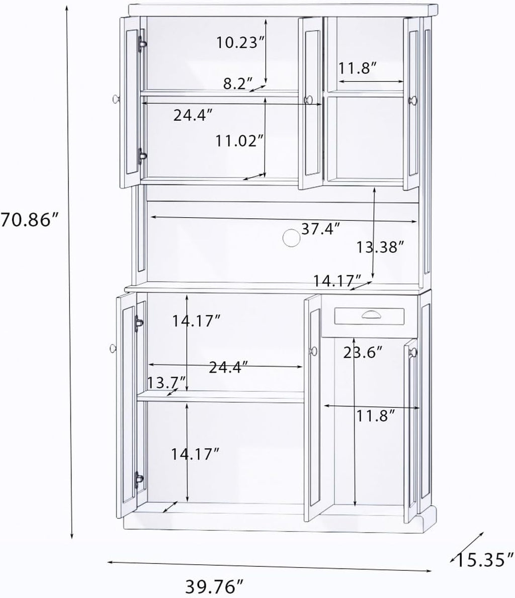 71'' Tall Kitchen Pantry Storage Cabinet with Storage, Kitchen Hutch Cabinets with Microwave Countertop, Kitchen Cupboard with Adjustable Shelves, Doors and Drawer (White A)