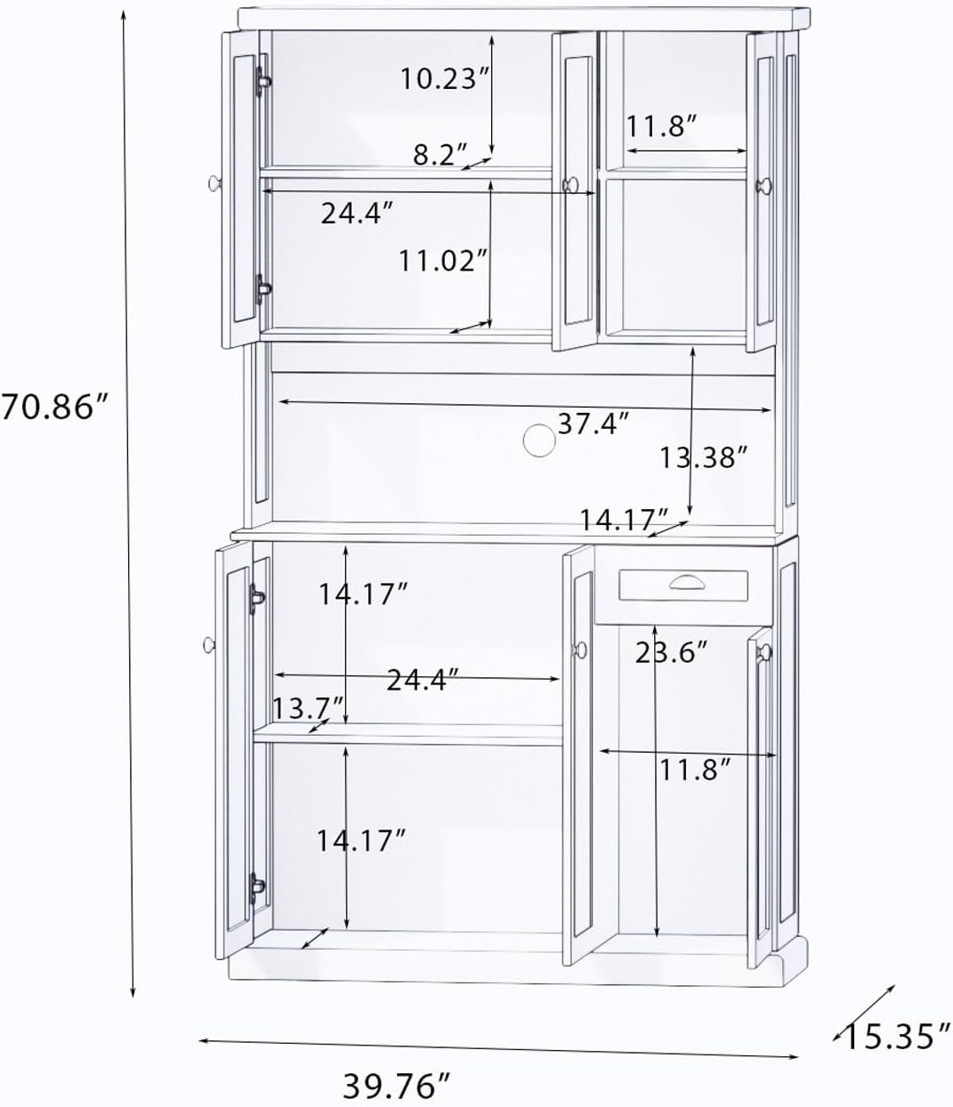 71'' Tall Kitchen Pantry Storage Cabinet with Storage, Kitchen Hutch Cabinets with Microwave Countertop, Kitchen Cupboard with Adjustable Shelves, Doors and Drawer (White A)
