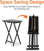 Amazon Basics Portable Foldable TV Tray Table with Storage Rack, Space-Saving Design, 15" x 19" x 26", Black, 4-Pack