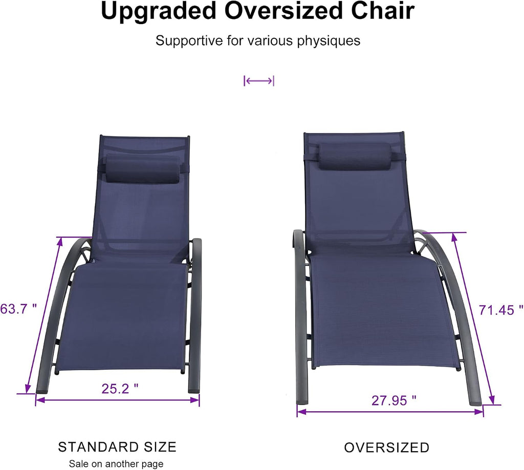 PURPLE LEAF Oversized Pool Chaise Lounge Patio Chair with Table, Navy Blue