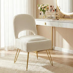 Vanity Stool with Storage & Folding Backrest, Cute White Faux Fur Makeup Stool Ottoman, Comfy Padded Chair for Bedroom, Adjustable Back & Plush Cushion Seat, 16.6" Wide 11L Storage Space