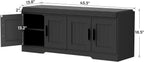 Homleke Shoe Storage Bench, 4 Doors & Thickened Padded Seat Cushion | 2-Tier Shoe Bench, Entryway Bench, Adjustable Shelf, 13.8" D x 45.3" W x 18.5" H, for Living Room, Bedroom, Black