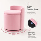 Vanity Chair with Storage and Back 360°Swivel Makeup Chair 17" D x 17" W x 20" H Soft Seat Ottoman Small Side Table Hallway Footstools for Living Room Makeup Room (Pink)