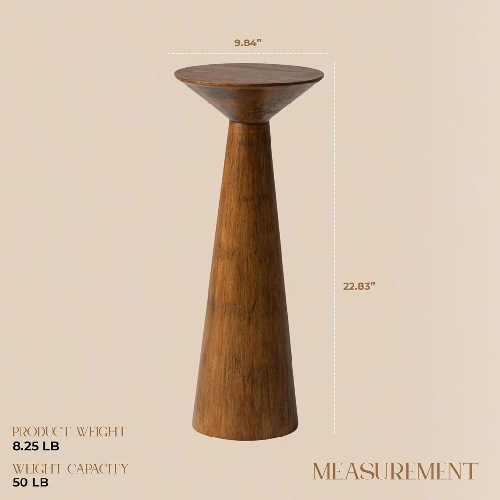 COZAYH Set of 2 22.8-Inch Tall Round Martini End Table, Walnut – Solid Pine Wood Pedestal Accent Drink Stand with Tapered Base – Farmhouse Modern Furniture for Living Room, Bedroom & Small Spaces