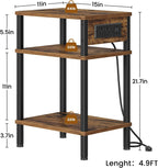 Creso hom Side Table with Charging Station, End Tables Living Room, 21.7 Inch Skinny Night Stand with Storage, Small Bedside Tables for Bedroom, Office, Dorm, Hallway, Rustic Brown