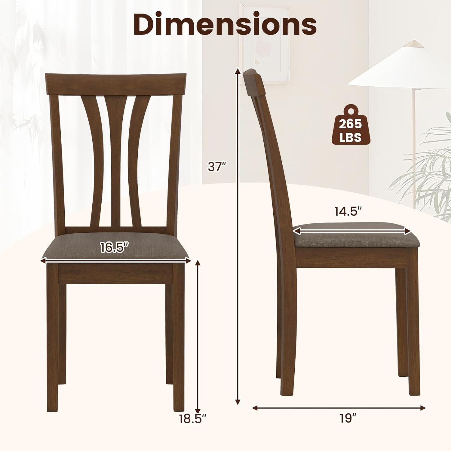 Giantex Wooden Dining Chairs Set of 2, Linen Fabric Upholstered Kitchen Armless Chair w/Rubber Wood Frame, Padded Seat, High Curved Back, Farmhouse Accent Side Chairs for Living Room (Brown+Gray)