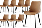 PU Leather Dining Chairs Set of 8, Modern Upholstered Dinner Chairs with Sturdy Metal Legs and Comfort Backrest for Home Kitchen, Living Room, Accent Side Chairs (Rustic Brown)