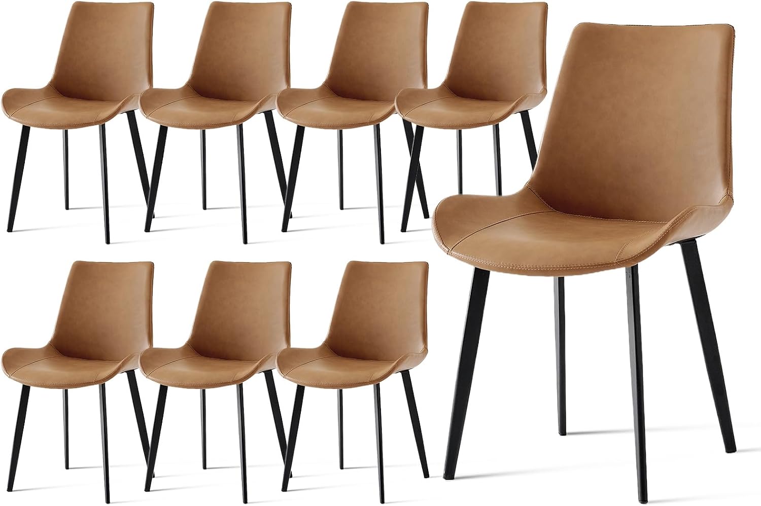 PU Leather Dining Chairs Set of 8, Modern Upholstered Dinner Chairs with Sturdy Metal Legs and Comfort Backrest for Home Kitchen, Living Room, Accent Side Chairs (Rustic Brown)
