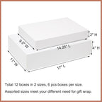 Mefleet 12 Pack Gift Boxes with Lids Assorted Sizes - 6 Large 17" (4" Deep) & 6 Medium 14" (2" Deep) White Shirt Clothes Robe Sweater Box for Wrapping Christmas Presents, Holidays Gift