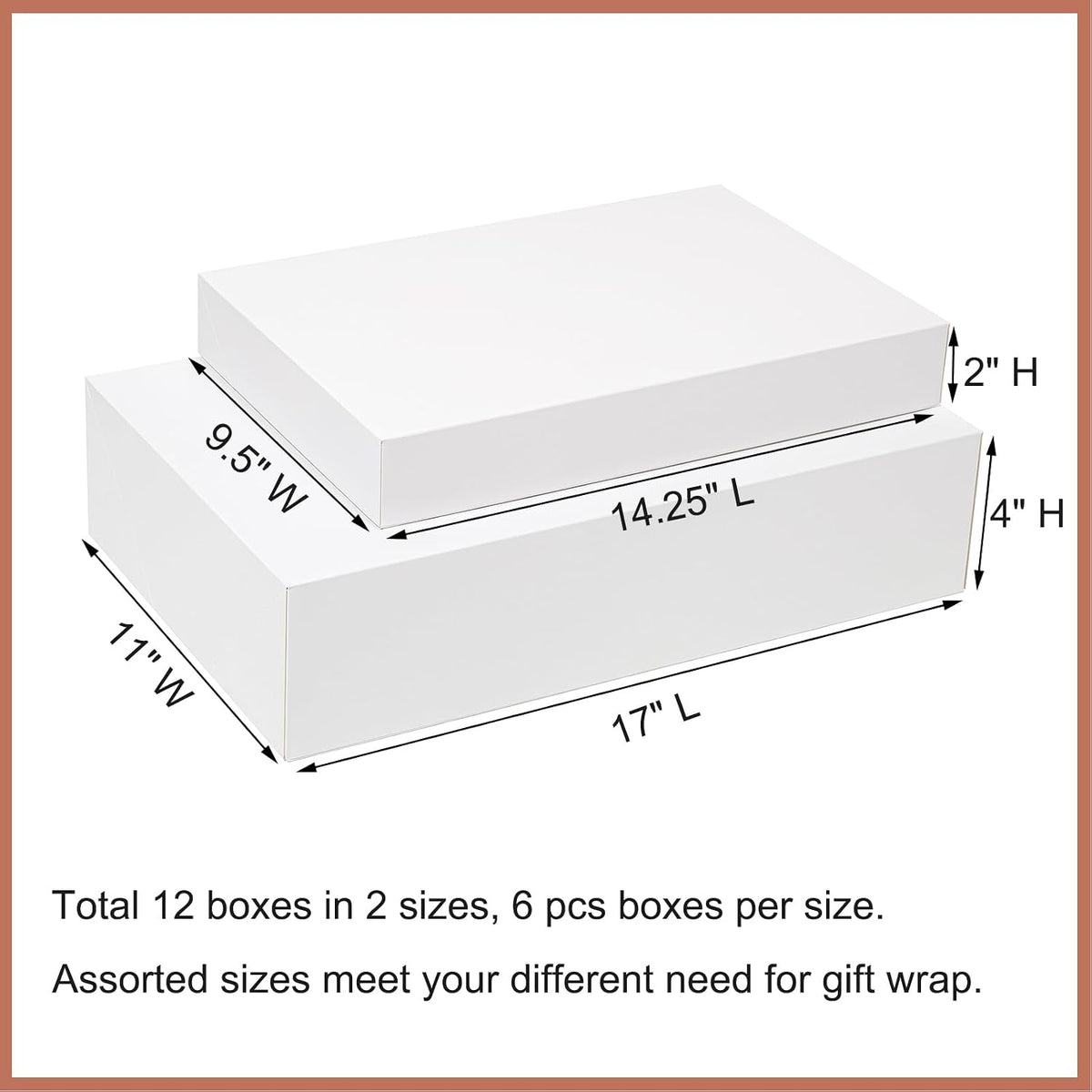 Mefleet 12 Pack Gift Boxes with Lids Assorted Sizes - 6 Large 17" (4" Deep) & 6 Medium 14" (2" Deep) White Shirt Clothes Robe Sweater Box for Wrapping Christmas Presents, Holidays Gift