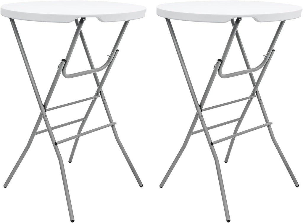 2 PCS - 31.5" L X 31.5" W X 43" H - Cocktail Table White High Top Folding Table, Portable Bar Height Folding Table Round with Detachable Gray Legs