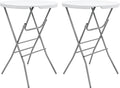 2 PCS - 31.5" L X 31.5" W X 43" H - Cocktail Table White High Top Folding Table, Portable Bar Height Folding Table Round with Detachable Gray Legs