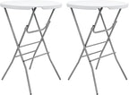 2 PCS - 31.5" L X 31.5" W X 43" H - Cocktail Table White High Top Folding Table, Portable Bar Height Folding Table Round with Detachable Gray Legs
