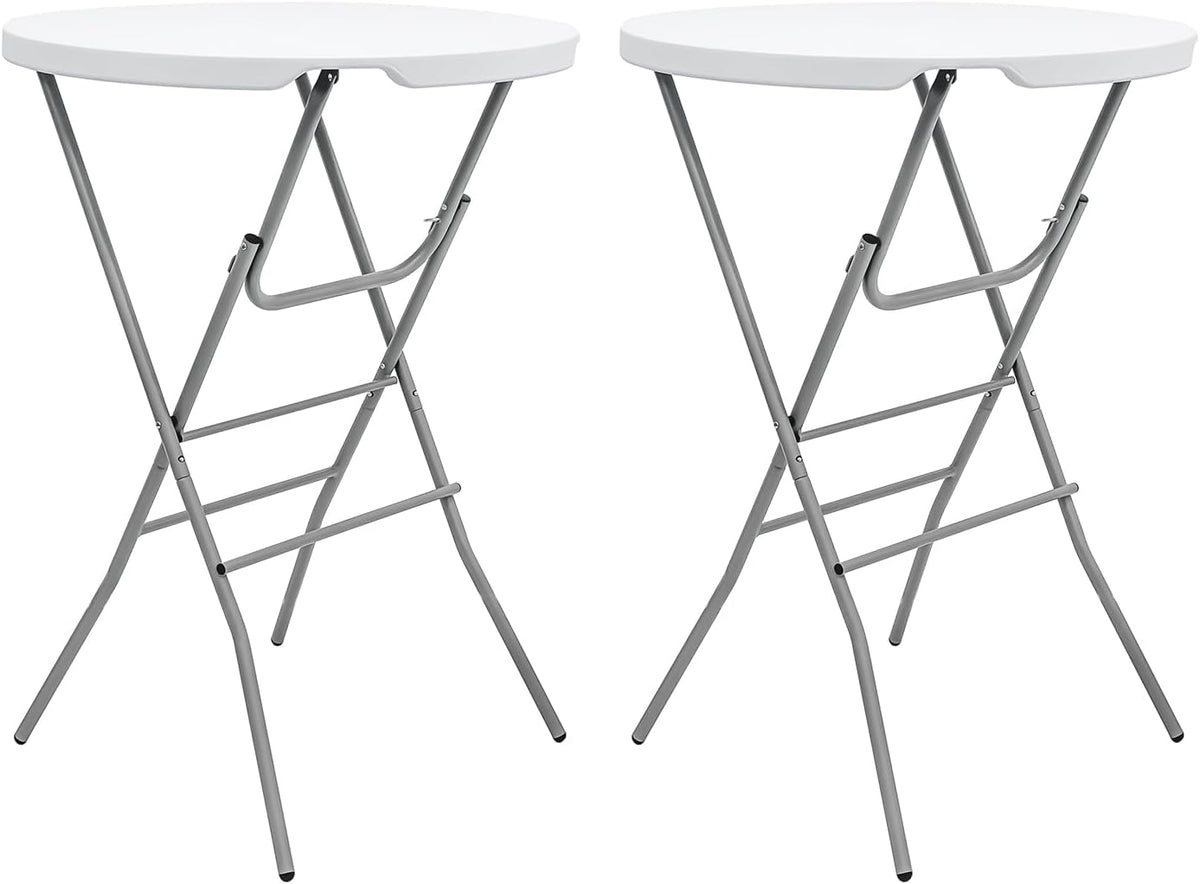 2 PCS - 31.5" L X 31.5" W X 43" H - Cocktail Table White High Top Folding Table, Portable Bar Height Folding Table Round with Detachable Gray Legs
