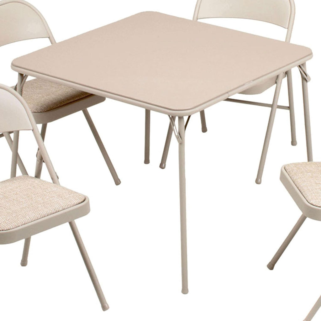 Sudden Comfort 5 Piece 34 x 34 Inch Square Folding Dining Card Table, Tan | with 4 Padded Folding Chairs Furniture Set for Gatherings and Games