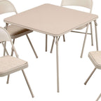 Sudden Comfort 5 Piece 34 x 34 Inch Square Folding Dining Card Table, Tan | with 4 Padded Folding Chairs Furniture Set for Gatherings and Games