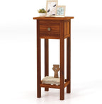 SlickBlue 2-Tier Slim Bedside Table with Drawer and Shelf for Living Room Bedroom