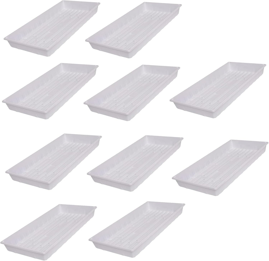 SUNPACK 10" x 20" Plastic Seed Starting Tray, White, 2.5" (Pack of 10) - No Drainage Holes, Perfect for Greenhouses or Indoor Gardening - Ideal for Seedlings and Cuttings
