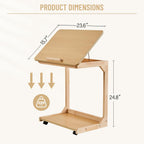 Uniclinens Rolling Side Table Desk Sofa - C Shape Couch End Table with Wheels, Mobile Wooden Slim Sofa Tray, Movable Small Couch Desk for Living Room Bedroom, Natural