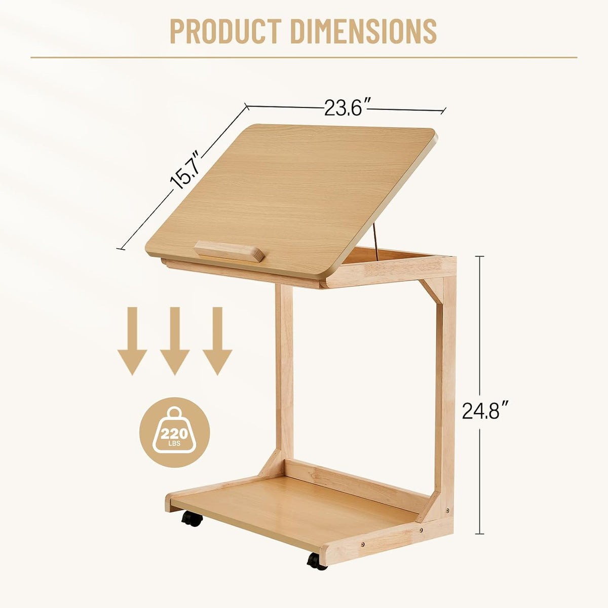 Uniclinens Rolling Side Table Desk Sofa - C Shape Couch End Table with Wheels, Mobile Wooden Slim Sofa Tray, Movable Small Couch Desk for Living Room Bedroom, Natural