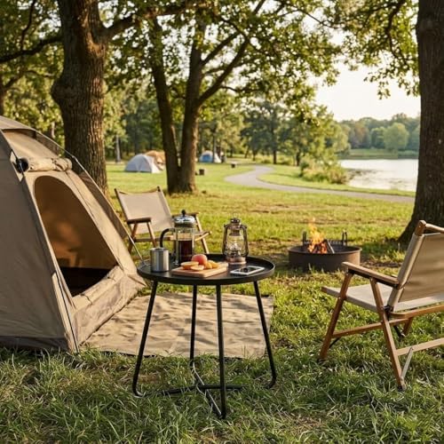 danpinera Outdoor Side Tables, Weather Resistant Steel, Small Round End Table for Patio Yard Balcony Garden Bedside Black