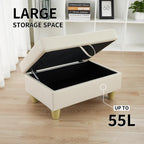 Leather Storage Ottoman Bench,33.5" Large Square Ottoman with Storage, Foot Rest Footstool Bench Coffee Table with Thick Cushion for Home Decor/Entryway/Living Room/Bedroom/Rv Car/Loft,Creamy