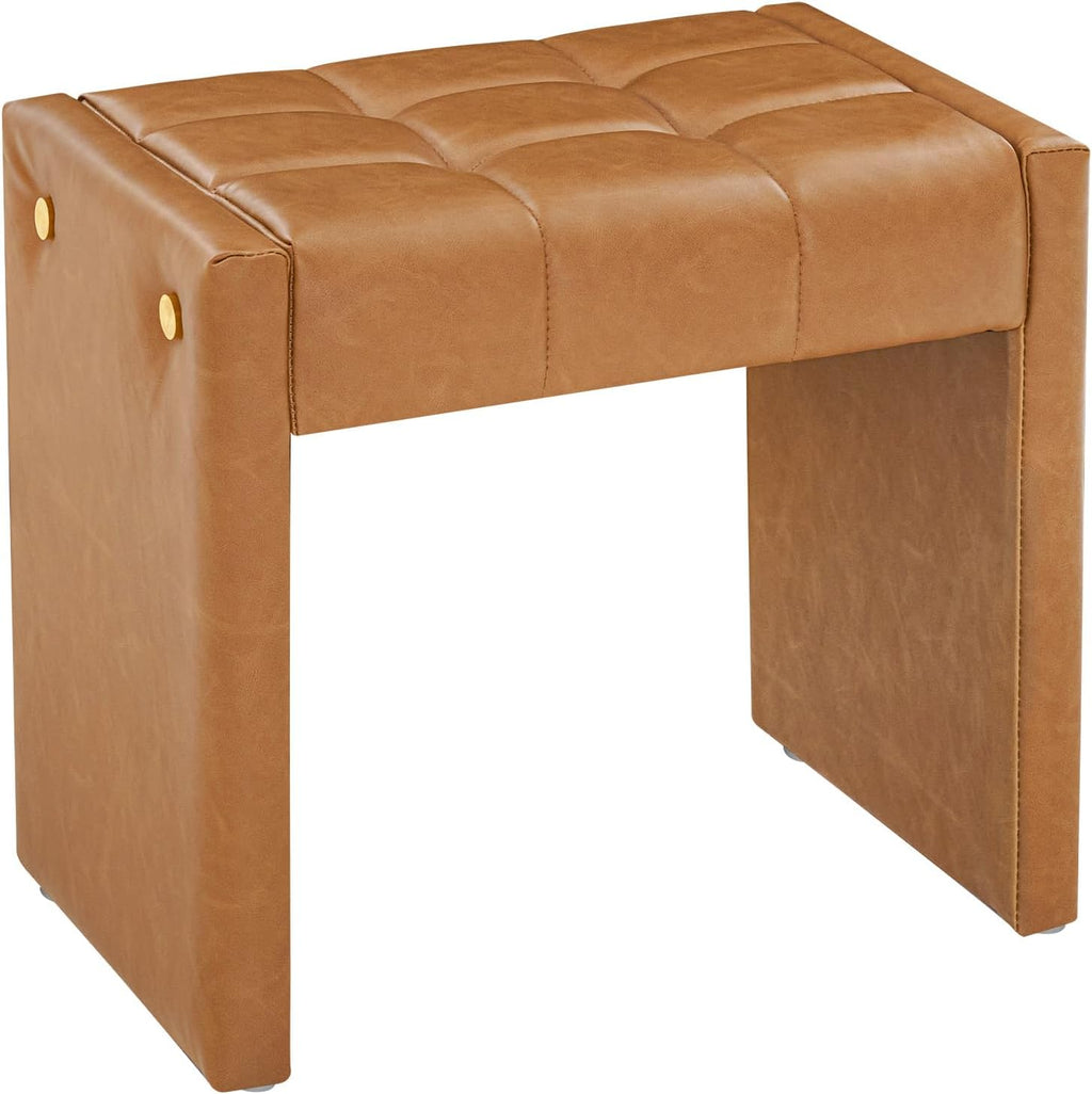 LUE BONA Modern Grid Tufted Vanity Bench Stool, 4.33'' Thick Chenille Upholstered Ottoman Footstool for Makeup Room, Bedroom & Living Room, 200lbs Capacity, Brown