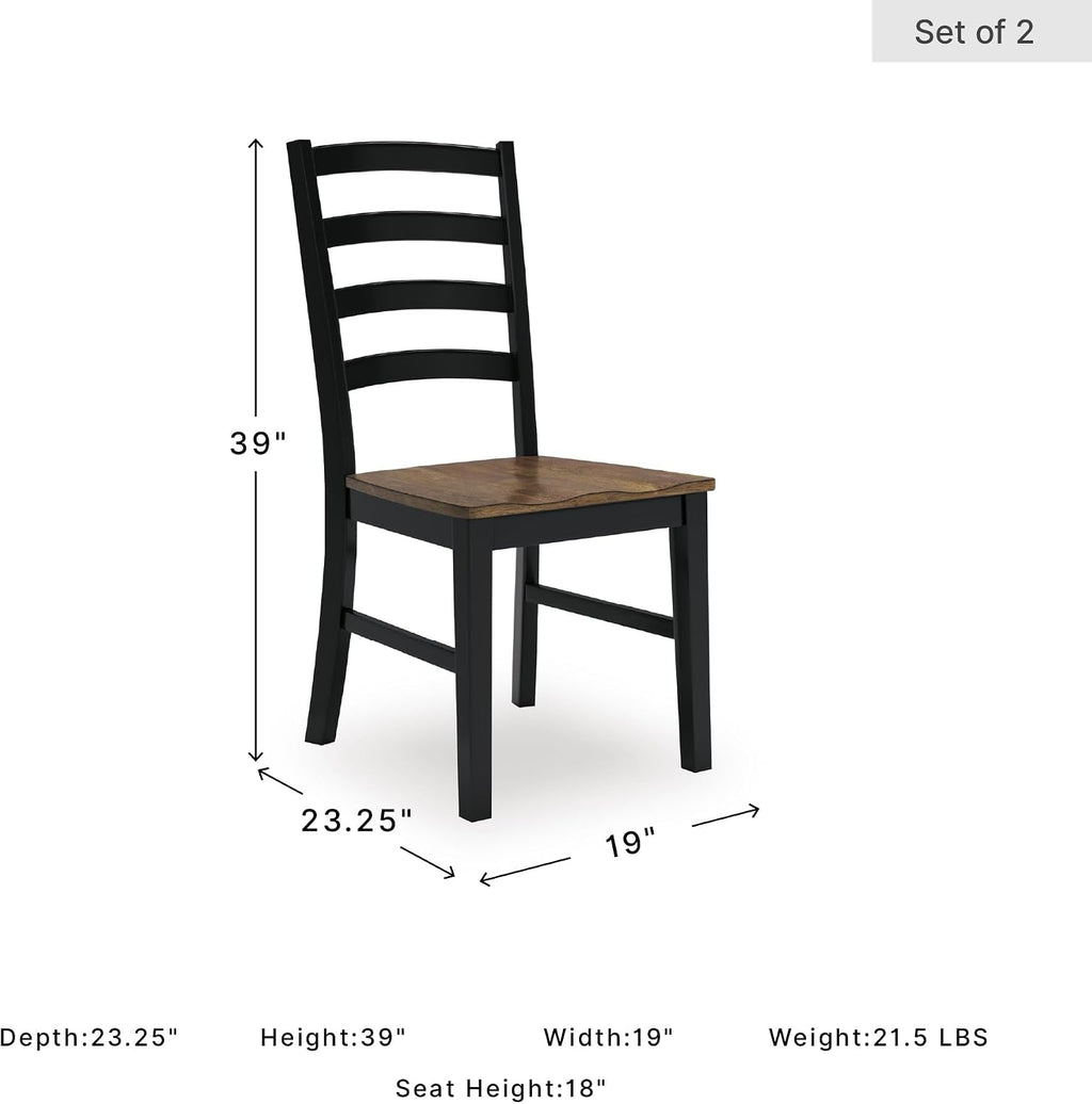 Signature Design by Ashley Wildenauer Dining Chairs Set of 2, Modern Ladderback Dining Chairs with Solid Wood Frame, Two-Tone Finish, Contoured Seat, Black/Brown | Solid wood frame, Mango veneer and MDF substrate seat, Modern ladderback, 250 lb capacity