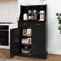 HOLTICO 54" Microwave Storage Cabinet with Doors, Black | Freestanding Kitchen Pantry with Drawer, Coffee Bar Station with Cable Management