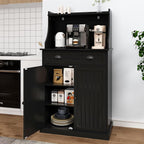 HOLTICO 54" Microwave Storage Cabinet with Doors, Black | Freestanding Kitchen Pantry with Drawer, Coffee Bar Station with Cable Management