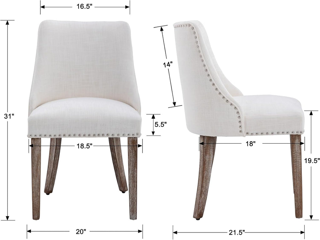 chairus Dining Chairs Set of 4 Mid Century Modern Living Room Chairs with Wood Legs Comfy Upholstered Linen Fabric Side Chair for Kitchen/Restaurant/Bedroom, Cream White