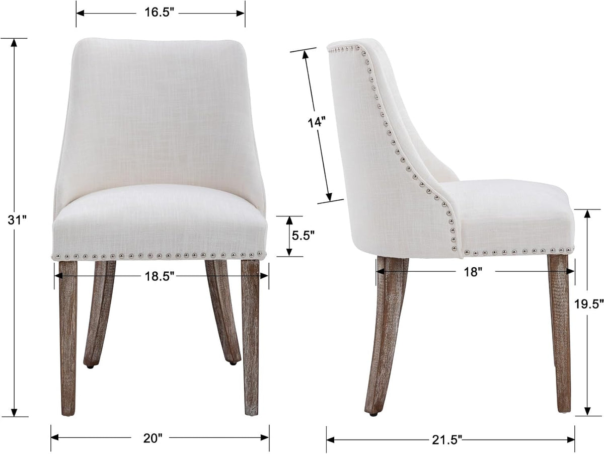 chairus Dining Chairs Set of 4 Mid Century Modern Living Room Chairs with Wood Legs Comfy Upholstered Linen Fabric Side Chair for Kitchen/Restaurant/Bedroom, Cream White