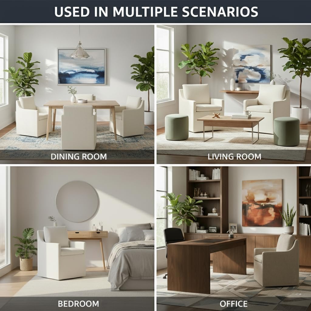KISLOT Upholstered Dining Chairs Set of 1 with Washable Cover, Khaki | Modern Rolling Dining Room Chairs with Casters, Hidden Storage Seat, Linen Look Fabric, Padded Kitchen Accent Chairs