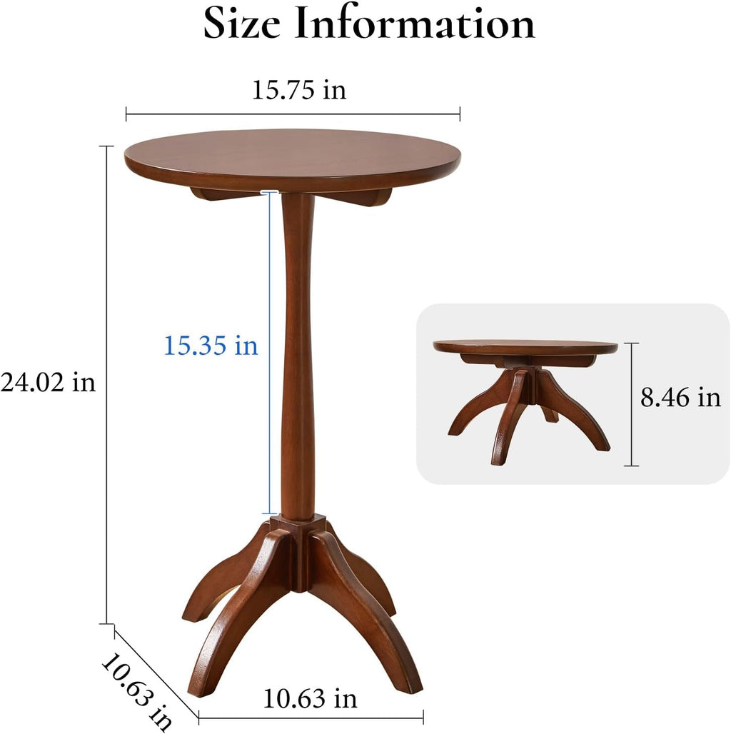 Small Round Side Table, Solid Wood End Table with Adjustable Height, Portable Accent Coffee Table, Nightstand,15.75" Dia.x 23.62" H,(Walnut)