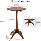 Small Round Side Table, Solid Wood End Table with Adjustable Height, Portable Accent Coffee Table, Nightstand,15.75" Dia.x 23.62" H,(Walnut)