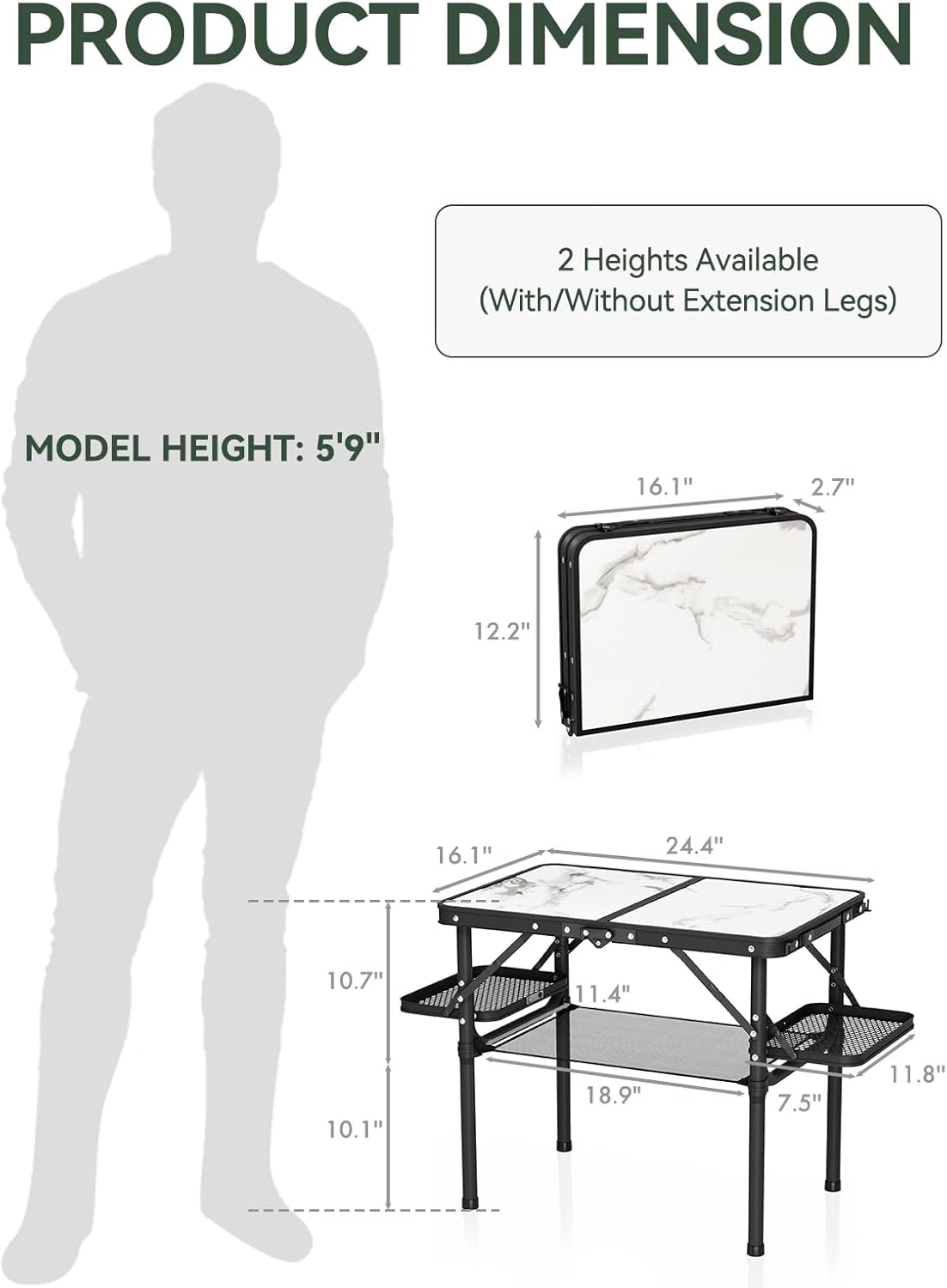 Titanker Small Camping Table Foldable 2ft, Folding Picnic Table with Side Racks & Net, Folding Camp Table Portable Beach Table, Car Camping Essentials, Sturdy Light Aluminum, Gift for Father Husband