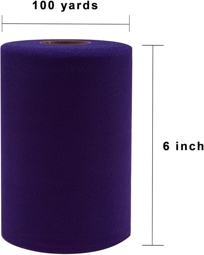 Purple Tulle Fabric Roll 6 Inch X 300 FT (100 Yards) Matte Tulle Ribbon Netting Mesh Spool for DIY Tutu Skirt Wedding Bow Gift Wrapping Baby Shower Christmas Party Halloween Decorations