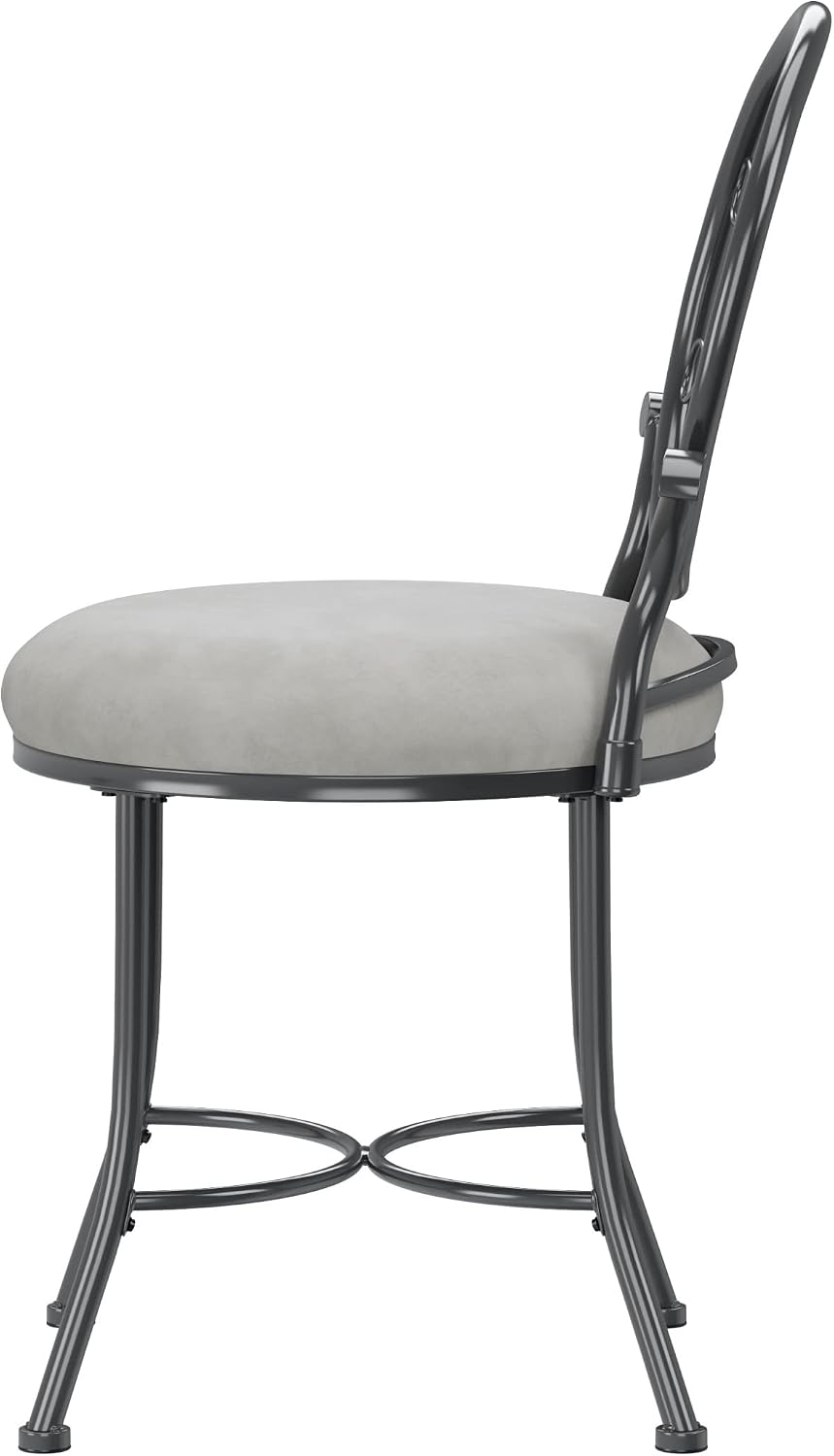 Hillsdale O'Malley Vanity Stool with Spiral Pattern Design, Metallic Gray Fabric