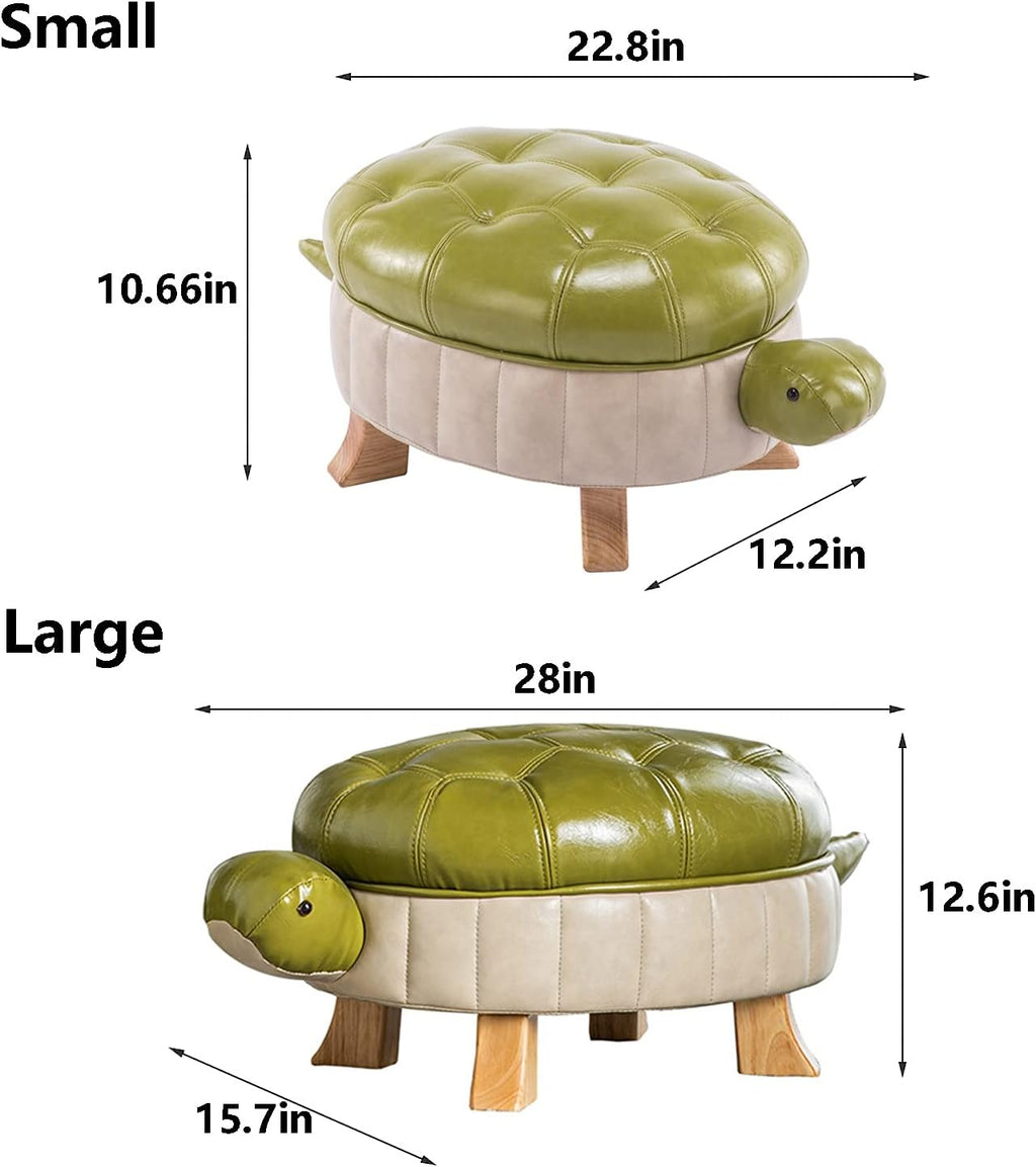 Animal Ottoman Footstool, Turtle Sofa Stool, PU Leather Upholstered Wood Ottoman Foot Stool (Color : Green-S)