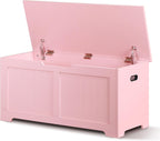 SUPER DEAL Storage Chest, 39 inches Chest Box Organizer with 2 Safety Hinges, Wooden Entryway Shoe Organizer Storage Bench, Pink