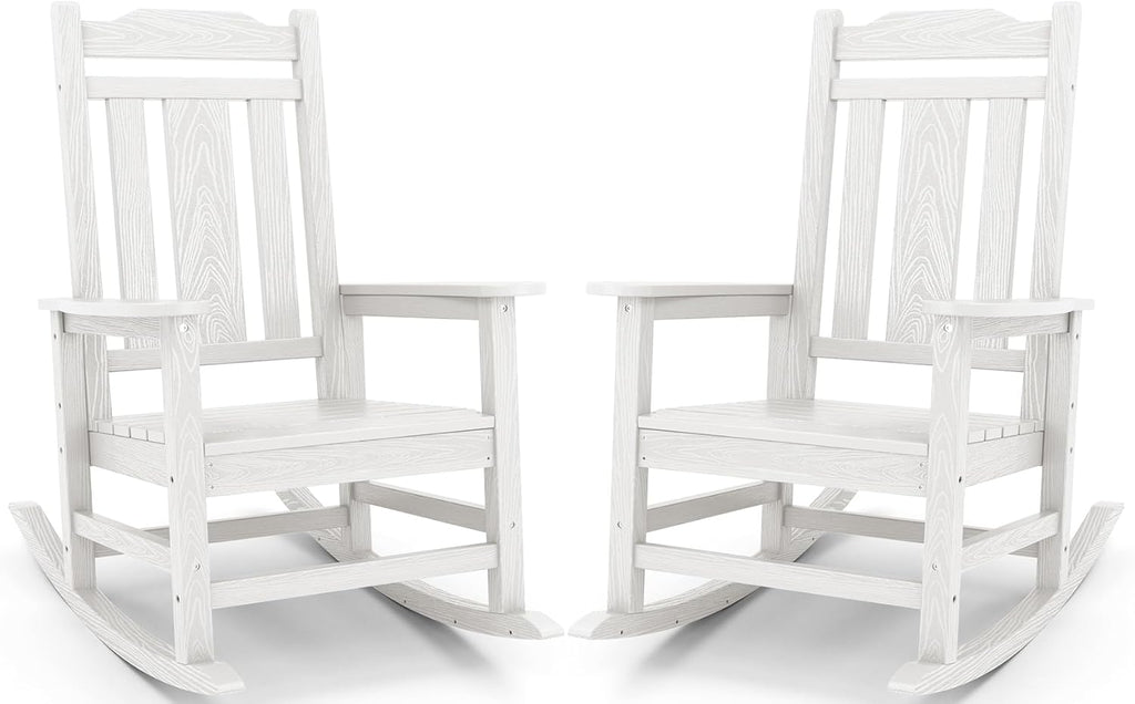 SERWALL Oversized Outdoor Rocking Chair Set of 2, HDPE Outdoor Rocking Chair for Adults, White