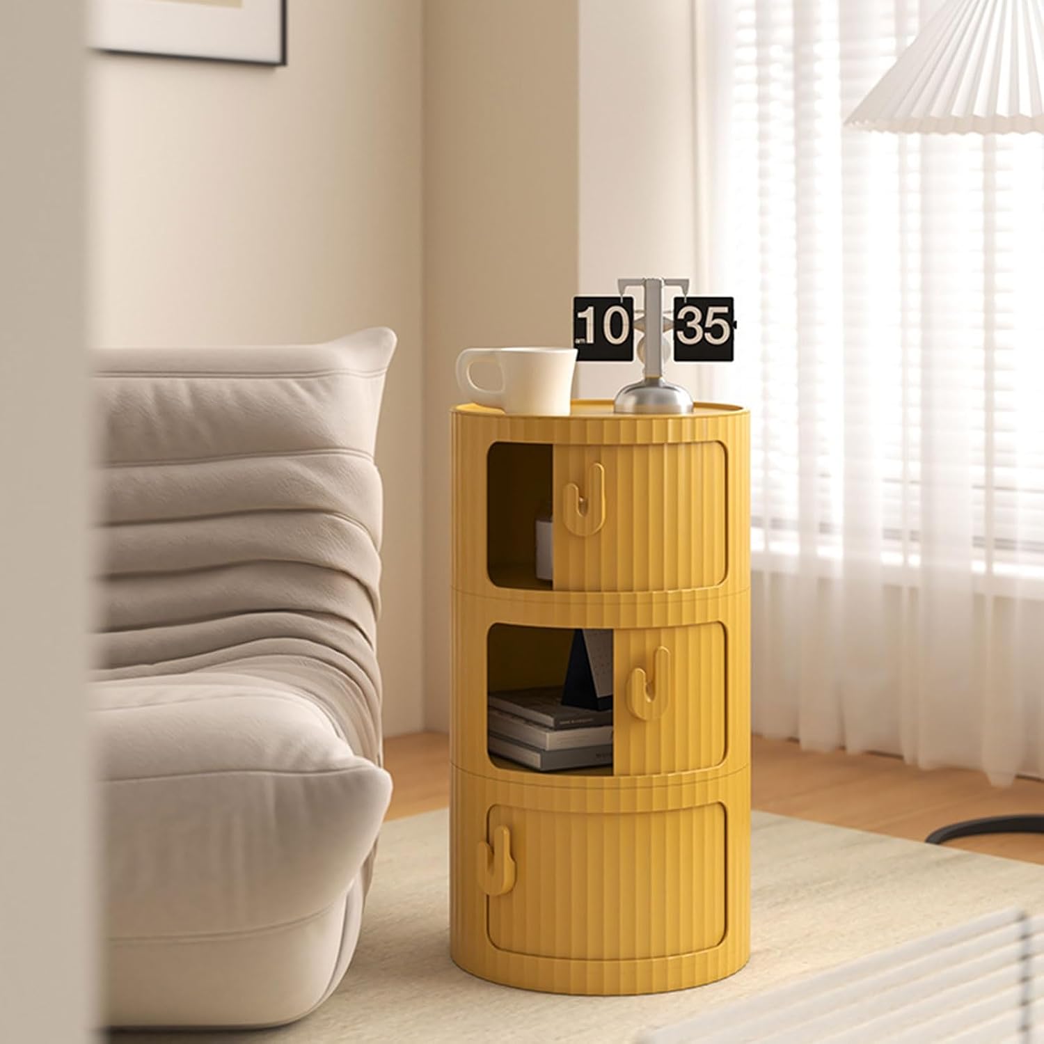 2/3/4 Tier Round Nightstand with Drawers, Round Bedside Table Plastic Nightstand Storage, Multifunctional End Table Storage Cabinet with Sliding Door, for Living Room, Bedroom, Bathroom(White,4 Tier)