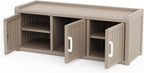 3 Doors Shoe Bench, Waterproof & UV-Resistant, Resin Shoe Cabinet Indoor & Outdoor Use, Entryway Bench with Adjustable Shelves & Hidden Storage Space for Bedroom, Hallway, Grey