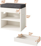 YMYNY Small Shoe Storage Bench with Cushion and Drawer, 2 Tier Adjustable Entryway Bench with Storage, Wooden Shoe Rack Bench for Entryway, Living Room, Hallway, Closet, Bedroom, White, HSC002W