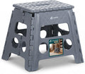 VOUNOT® Folding Step Stool, Portable Stepping Stool with Carrying Handle, Anti-Slip Folding Stool for Bathroom, Garden, Camping, Home, 37 x 30 x 32.5 cm, Grey
