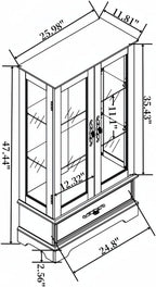 47" LED Glass Accent Curio Cabinet, 3-Tier Antique Storage Cage with Adjustable Shelves & Drawer, Acrylic Mirrored Pane, 7 Color Led Light, Small China Cabinet for Living Room/Kitchen (Oak - LED)